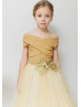 Off Shoulder Gold Lurex Tulle Flower Girl Dress